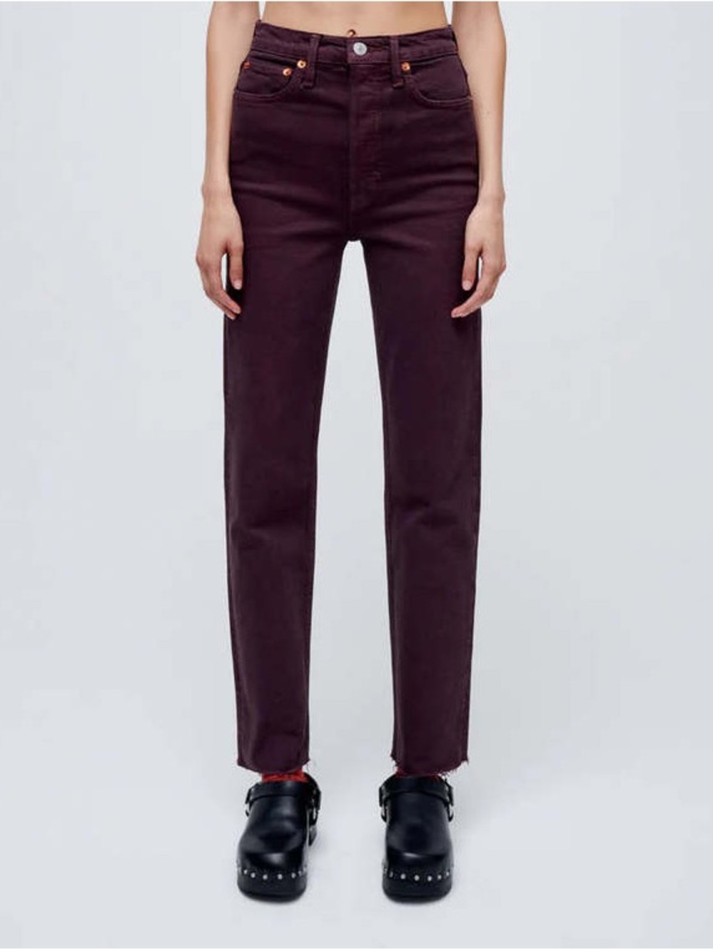 Re/Done 70s Stovepipe High-Rise Straight Leg Jeans in Plum - 27” Inseam